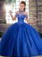 Sleeveless Beading Lace Up 15 Quinceanera Dress with Royal Blue Brush Train