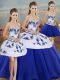Great Royal Blue Lace Up Ball Gown Prom Dress Embroidery and Bowknot Sleeveless Floor Length