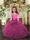 Ruffles Kids Pageant Dress Hot Pink Lace Up Sleeveless Floor Length