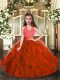 Dazzling Halter Top Sleeveless Custom Made Pageant Dress Floor Length Ruffles Rust Red Organza