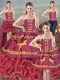 Pretty Sweetheart Sleeveless Quinceanera Dresses Brush Train Embroidery and Ruffles Burgundy Satin and Organza