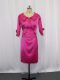 Mini Length Hot Pink Mother Of The Bride Dress Satin Sleeveless Lace and Appliques