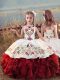 White And Red Ball Gowns Scoop Sleeveless Organza Floor Length Lace Up Embroidery and Ruffles Little Girls Pageant Dress