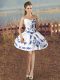 White Satin Lace Up Party Dress Sleeveless Mini Length Embroidery