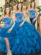 Tulle Sleeveless Floor Length Quince Ball Gowns and Beading and Ruffles