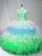 Free and Easy Multi-color Ball Gowns Tulle Scoop Sleeveless Beading and Ruffles Floor Length Zipper Sweet 16 Quinceanera Dress