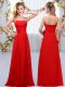 Exceptional Red Sleeveless Chiffon Lace Up Bridesmaid Gown for Wedding Party