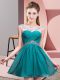 Delicate Mini Length Teal Prom Evening Gown Chiffon Sleeveless Beading and Ruching