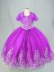 Enchanting Floor Length Lace Up Little Girls Pageant Dress Wholesale Purple for Wedding Party with Beading and Embroidery