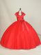 Red Tulle Lace Up Sweet 16 Quinceanera Dress Sleeveless Floor Length Beading and Bowknot