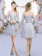 Off The Shoulder 3 4 Length Sleeve Tulle Wedding Guest Dresses Lace and Belt Lace Up