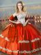 Ball Gowns Quince Ball Gowns Orange Red Sweetheart Satin Sleeveless Floor Length Lace Up