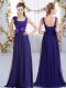 Sumptuous Purple Zipper Straps Belt and Hand Made Flower Wedding Party Dress Chiffon Sleeveless