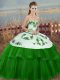 Shining Sweetheart Sleeveless Quinceanera Dress Floor Length Embroidery and Bowknot Green Tulle
