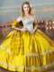 Super Floor Length Lace Up Sweet 16 Dress Gold for Sweet 16 and Quinceanera with Beading and Embroidery