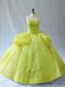 Yellow Green Ball Gowns Straps Sleeveless Organza Floor Length Lace Up Appliques Ball Gown Prom Dress