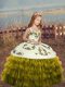 Custom Designed Sleeveless Organza Floor Length Lace Up Kids Pageant Dress in Olive Green with Embroidery and Ruffles