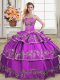 Flare Organza Sleeveless Floor Length Sweet 16 Quinceanera Dress and Embroidery and Ruffled Layers