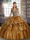 Straps Sleeveless Lace Up 15 Quinceanera Dress Brown Taffeta