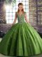 Green Straps Lace Up Beading and Appliques Sweet 16 Dresses Sleeveless