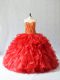 Comfortable Floor Length Red Sweet 16 Dress Sweetheart Sleeveless Lace Up