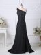 Superior Black Prom Party Dress Taffeta Brush Train Sleeveless Beading and Lace