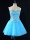 Aqua Blue Sleeveless Mini Length Beading Lace Up Homecoming Dress