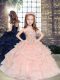Elegant Floor Length Peach Girls Pageant Dresses Straps Sleeveless Lace Up