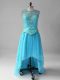 Empire Prom Party Dress Aqua Blue Scoop Tulle Sleeveless High Low Lace Up