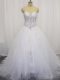 High Class Beading and Appliques Wedding Dress White Lace Up Sleeveless Court Train