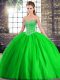 Green Quinceanera Dress Military Ball and Sweet 16 and Quinceanera with Beading Sweetheart Sleeveless Brush Train Lace Up