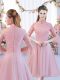 Pink Zipper Quinceanera Court of Honor Dress Lace 3 4 Length Sleeve Tea Length