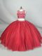Floor Length Zipper Quinceanera Dresses Red for Quinceanera with Beading and Appliques