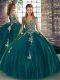 Wonderful Peacock Green Ball Gowns Beading and Appliques 15 Quinceanera Dress Lace Up Tulle Sleeveless Floor Length