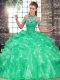 Dramatic Turquoise Sleeveless Floor Length Beading and Ruffles Lace Up Quinceanera Dresses