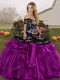 Off The Shoulder Sleeveless Lace Up Quinceanera Gowns Black And Purple Organza