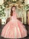 Peach Halter Top Backless Beading and Ruffles Pageant Dress for Girls Sleeveless