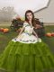 Hot Selling Floor Length Olive Green Little Girls Pageant Gowns Tulle Sleeveless Embroidery and Ruffled Layers