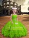 Floor Length Zipper Kids Formal Wear Yellow Green for Wedding Party with Embroidery and Ruffled Layers