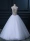Fancy White Sleeveless Tulle Zipper Wedding Dresses for Wedding Party