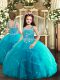 Ball Gowns Little Girl Pageant Gowns Baby Blue Straps Tulle Sleeveless Floor Length Lace Up
