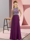 Modest Eggplant Purple Empire Beading Dress for Prom Chiffon Sleeveless Floor Length