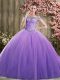 Customized Sleeveless Floor Length Beading Lace Up Ball Gown Prom Dress with Lavender