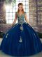 Royal Blue Sleeveless Floor Length Beading and Appliques Lace Up 15th Birthday Dress