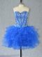 Eye-catching Blue Prom Dresses Prom and Party with Beading and Ruffles Sweetheart Sleeveless Lace Up