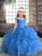 High Class Sleeveless Beading and Ruffles and Pick Ups Lace Up Child Pageant Dress