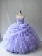 Fantastic Lavender Vestidos de Quinceanera Sweet 16 and Quinceanera with Beading and Ruffles and Pick Ups Scoop Sleeveless Brush Train Lace Up
