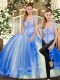 Sexy Floor Length Two Pieces Sleeveless Blue Sweet 16 Dresses Lace Up