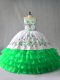 Glorious Green Sleeveless Embroidery and Ruffled Layers Floor Length 15 Quinceanera Dress