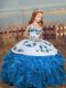 Blue Sleeveless Floor Length Embroidery and Ruffles High School Pageant Dress
